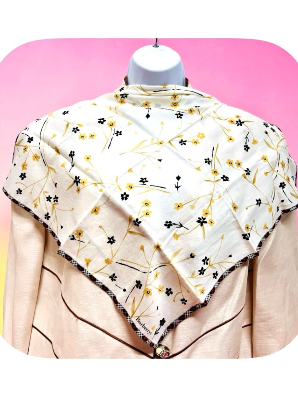 Burberrys MiniScarf- Neck-Kerchief 19" cotton  Ivery yellow black nova check(79